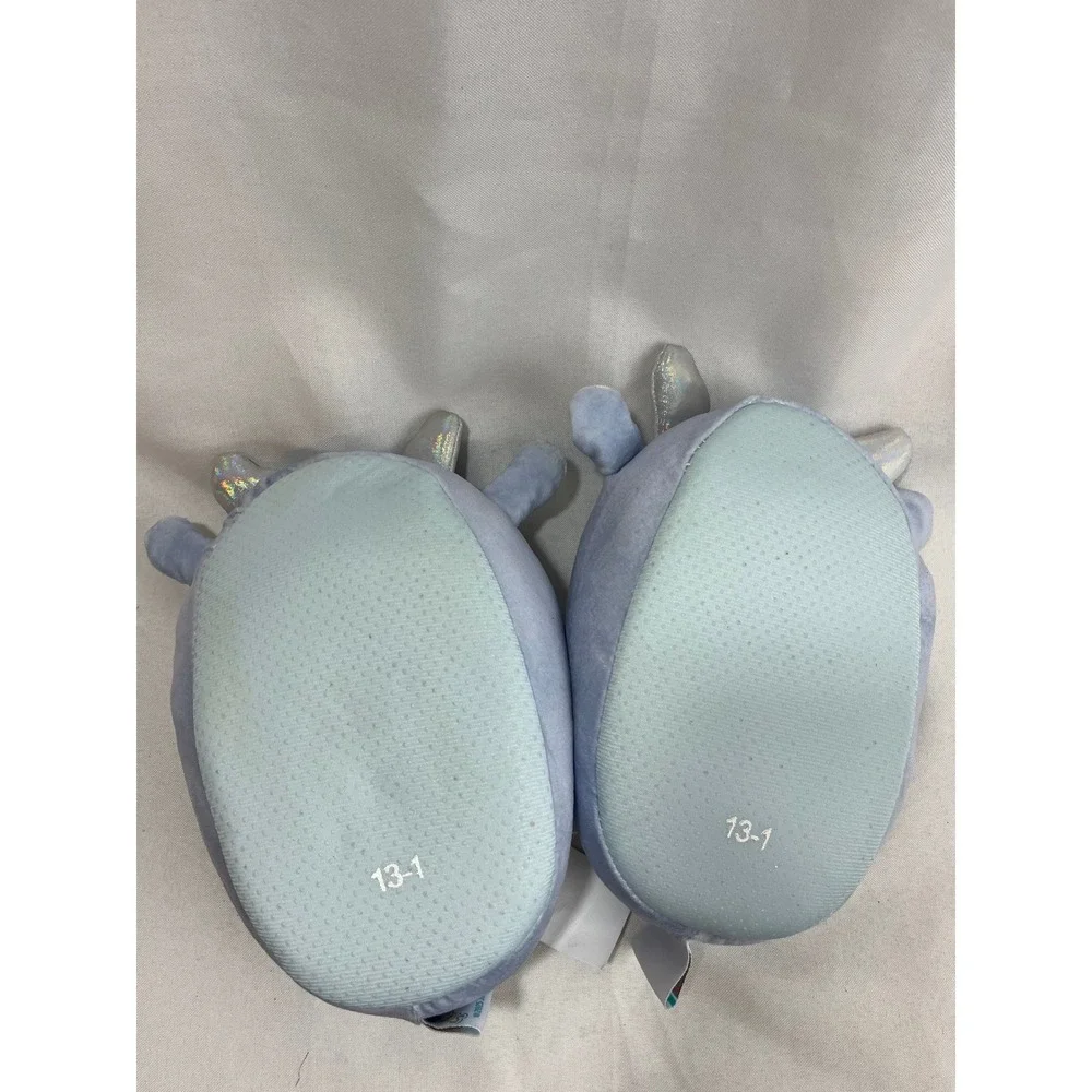 Squishmallows Blue‎ Deer Plush Slippers Kids Size 13/1 Silver Antlers Snowflake